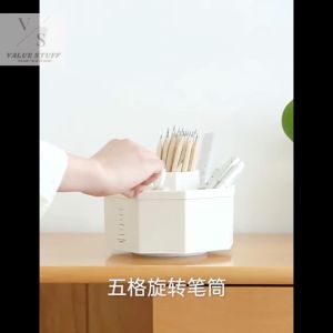 Large Capacity Rotating Pen Stationary Stand Holder Desk Organizer Storages Save Spaces Multi-Functional Portable 360 Degree Rotating Makeup Brushes Desktop Cosmetic Storage Box Organizer Creative Tempat Bekas Letak Alat Tulis Pensil Kapasiti Besar化妆刷笔收纳筒