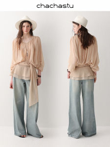 CHACHASTU | Áo Blouse Draped Lớp Ruffled Một Vai Thắt Eo Cho Phụ Nữ Mùa Thu