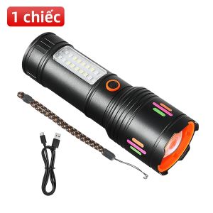 Đèn Pin LED Siêu Sáng Có Thể Sạc Lại Có Thể Phóng To Đèn Làm Việc COB Chống Nước Khoảng Cách Chiếu Sáng 500m Dùng Cho Câu Cá Ngoài Trời Cắm Trại