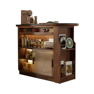 Solid Wood Bar Small Apartment Living Room Partition For Home Retractable Kitchen Island Sideboard Cabinet All-in-One Cabinet Stone Plate Hallway Locker