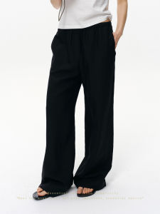 SHEITAOZI | Comfort Waist Straight Casual Pants Tencel-Linen Blend