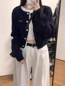 Grey Tweed Style Knit Cardigan Womens Casual Short Open Sweater New Spring Autumn Slimming Long Sleeve Knitwear