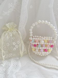 Cute Mini Pearl Beaded Shoulder Bag for Girls Childrens Crossbody Bag Summer Fresh Jelly Block Female Kids Bag