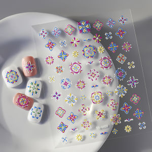 1Pcs 5D Embossed Boho Flower Nalil Stickers Bohemian Blue/Purple Lace Floral Nail Art Decal Retro Self-Adhesive Manicure Decor *