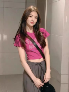 Short Sleeve T-Shirt Women Summer New Style round Neck Slim Fit High Waist Short Length Top Casual Comfortable Cotton Blend