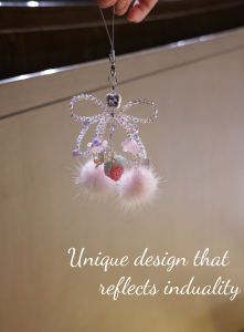 Design Style Strawberry Beads Mobile Phone Chain & Sweet Girl Pink Teenage Girl Heart Camera Lanyard