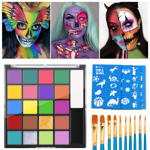 3pcs Set for 22 Color Childrens Adult Face Paint Body Painting with 10 Brushes and Sticker TemplatesOil Face Painting Cosplay
