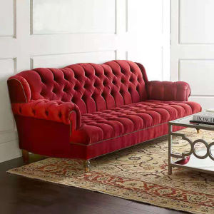 French Luxurious Red Velvet Three-Seater Sofa American Retro Designer Furniture for Villa Sofa L-Shaped Sponge Filling Wood Craft