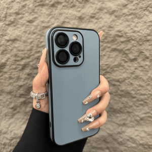 Leather Phone Case with Lens Film Built-In Color Block Simple Style Full Cover Apple 17Promax iPhone 16Pro 14 Couples 13 Niche 12P 11 Protection plus