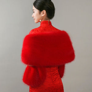 Bộ Đồ Cưới Lông Cáo Sang Trọng Cho Cô Dâu Mùa Đông Áo Khoác Ngoài Ấm Áp Khăn Choàng Lông Cáo Phong Cách Hàn Quốc Mặc Mùa Đông