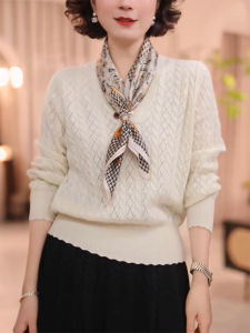 QINGNAER | Youthful Gentle Casual Fall 2025 Plus Size Lace Knitted Sweater