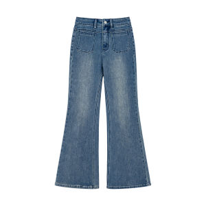 Stretch Slim Fitted Flared Pockets Vintage High Waist Jeans