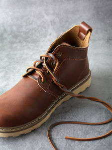 HIBERNI Original Top Layer Cowhide Martin Boots Shoelaces Flat Square Brown Leather Shoe Laces Customizable Length Work Boots