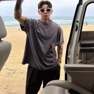 Extra Large Size 300 Pounds Solid Color Basic Short Sleeve T-Shirt Mens Summer Heavyweight Pure Cotton American Style Youth Top