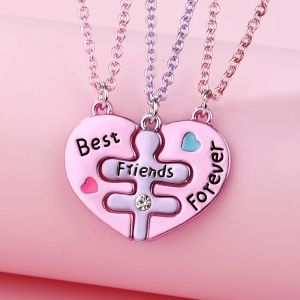 3pcs/Set Girls Cute Puzzle-Shaped Zinc Alloy Colorful Pendant Best Friend Necklace BFF Friendship Jewelry Gifts for Kids