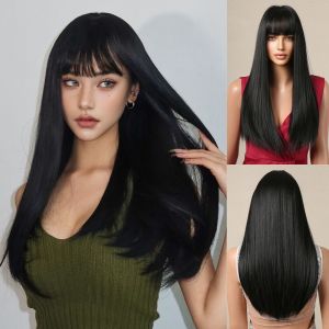 26 Inch Dài Thẳng Màu Đen Tóc Tổng Hợp Tóc Giả Với Nổ Nhìn Tự Nhiên Chịu Nhiệt Tóc Giả Dành Cho Phụ Nữ Hàng Ngày Cosplay Sử Dụng Average Kích Thước Nắp
