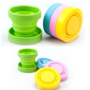 Portable Silicone Cup Foldable Travel Cup with Lid Dustproof Outdoor Camping Carrying Four Colors