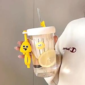 Botol Minum Unik Dan Lucu Portable Gelas Sedotan Tutup Lucu + Kotak Kapasitas 500ml Klx 110
