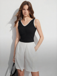 Elle | French Black and White Contrast V-neck Vest Slim Fitting