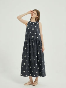Petit Bari | Polka Dots Embroidery Lapel Loose Slimming Casual Long Dress