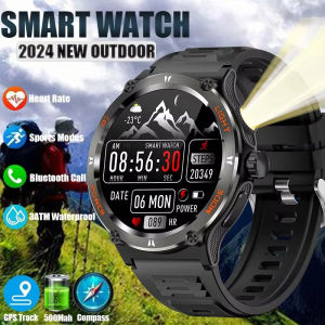 2025 New Military Smartwatch Men 3ATM Bluetooth Call Outdoor Sports Fitness Track 500Mah LED light Smartwatch For IOS Android