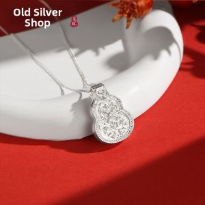 WU YUE JEWELRY | S925 Sterling Silver Chinese-style Hollow Filigree Gourd Pendant Necklace