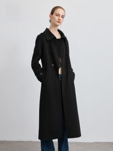 HR | Elegant Black Double-Faced Woolen Coat For Women HR Commute Style Korean Version Straight Cut Long Sleeve Polo Collar Coat