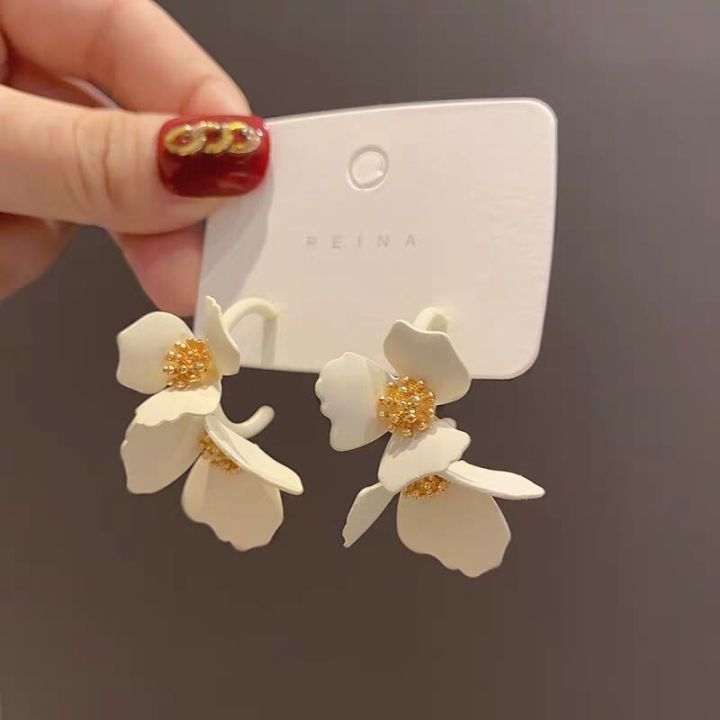 Cream Flower Ear Ring Niche Style Ins South Korea White Gentle Super