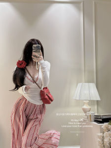 Áo Thun Tay Dài Cổ Chữ V in Hoa Cạp Rộng Phong Cách Ngọt Ngào Mùa Xuân 2025 Thời Trang Nữ Tay Dài Quần Dài