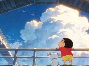 Cartoon Crayon Shin-chan with Puppy Watching Clouds Sky Mosaic Full Round/Square DIY Diamond Painting Wall Picture Home Decor
