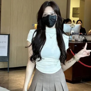Áo Thun Nữ Tay Ngắn Màu Đen Ôm Vừa Vặn Thời Trang Thu Đông Cổ Tròn Phong Cách Hàn Quốc Thường Ngày Chất Liệu Khác