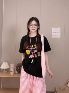 Áo Thun Tay Ngắn in Họa Tiết Dáng Rộng Mùa Hè Cho Nữ Cỡ Lớn Áo Thun Cotton Thường Ngày Che Giấu Mỡ Tôn Dáng Đa Năng