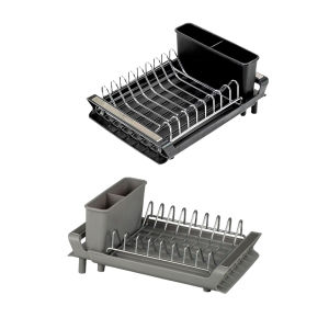 [Wild Camping]Small Dish Drying Organizer with 2 Utensil Holder Expandable Dish Rack Detachable Dish Draining Tray Kitchen Accessories