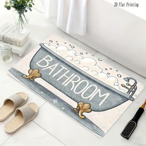 VIKAMA Vintage Bathtub Print Bath Mat Water Absorbent Anti Slip Cartoon Bubble Bathroom Floor Rug Home Decor