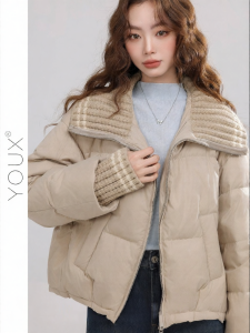 YOUXIANG | Áo Khoác Bông Cổ Đứng Có Viền Knit