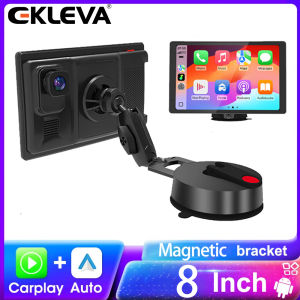 EKLEVA 8 Dash Cam 4K + 1080P With Wireless CarPlay Android Auto Screen Display Navigation Car Stereo Multimedia Player Magnetic bracket