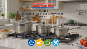 S/S 3 Cookware Set Heavy-Duty Bottom Pots & Pans AMCK-3 26 CM 20 CM 18 CM Kitchenware Cookware Sets