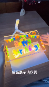 LED Note Board Night Light With Colorful 7 Pens DIY Acrylic Message Board Erasable Painting Drawing Board For Kids Birthday Gift