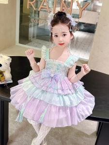 Girls Summer Birthday Dress 2024 New Style Mermaid Lolita Princess Skirt Baby Girl Sweet Princess Skirt with Sequins And Tulle