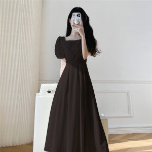Elegant Floral Chiffon Dress Summer French Waist Cinching Slimming Gentle Style Amazed Sweet Long Skirt Retro Commute High Waist Pleated A-Line Dress