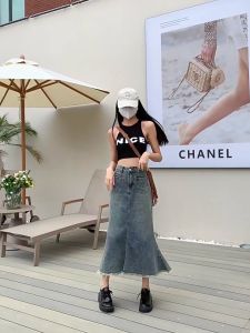 rok korean style fishtail panjang rok jeans wanita kekinian jumbo skirt vintage fashion bigesize