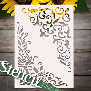 1PC A4 Rose Corner Stencil Template 8.2x11.7inch for DIY Painting on Wall Wood Fabric Paper