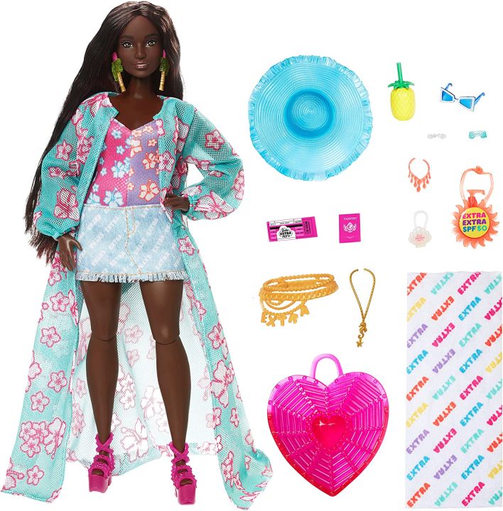 Barbie Extra Fly Doll with Beach Themed Travel Clothes Accessories Tropical Coverup with Oversized Hat Bag HPB14 Lazada