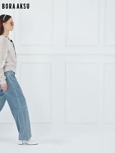 Quần Jeans Xanh Nhạt Mới Rộng Rãi Thoải Mái Cao Thắt Lưng