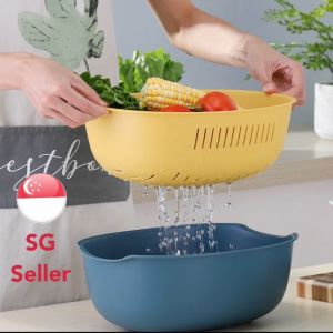 SG STOCK Colander Strainer 2 Pcs Set Detachable Kitchen Drainer Basket Washing Fruits Vegetables Food NEW VERSION 2020