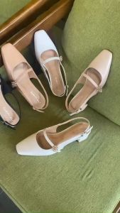 Giày Slingback Cao Gót Mũi Vuông Đính Đá Phong Cách Mary Jane Thời Trang