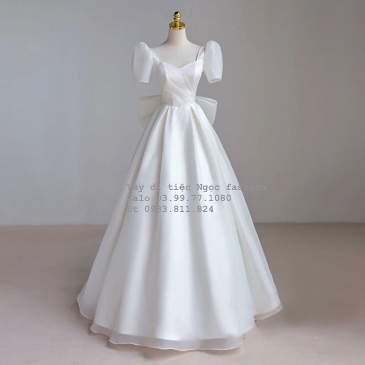 2022 Cột Dây Cổ Hở Lưng Cô Dâu Váy Áo Cưới Bộ Đồ Ngủ Satin Bọc Thanh Lịch Đơn  Giản Hàn Quốc Chụp Ảnh Áo Dài Cô Dâu / Wedding Dresses