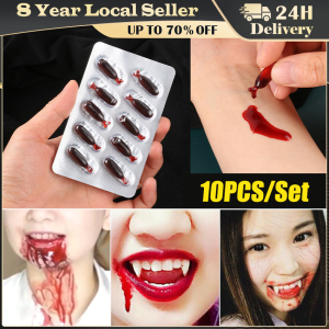 10Pcs Realistic Fake Blood Pills Vampire Capsules Horror Scary Funny Trick Toys Halloween April Fools Day Party Props