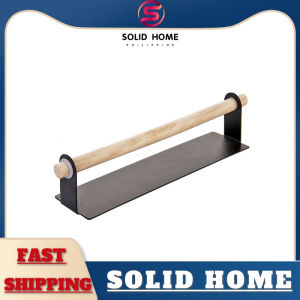 SOLID HOME Bathroom Wood Towel Hanger Rack Bar Kitchen Cabinet Cling Film Rag Paper Holder Shelf