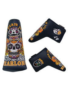 Golf Putter Head Cover PU Material Magnetic Closure Embroidered Protective Hat Cover One-Word Design for Golf Ball Players